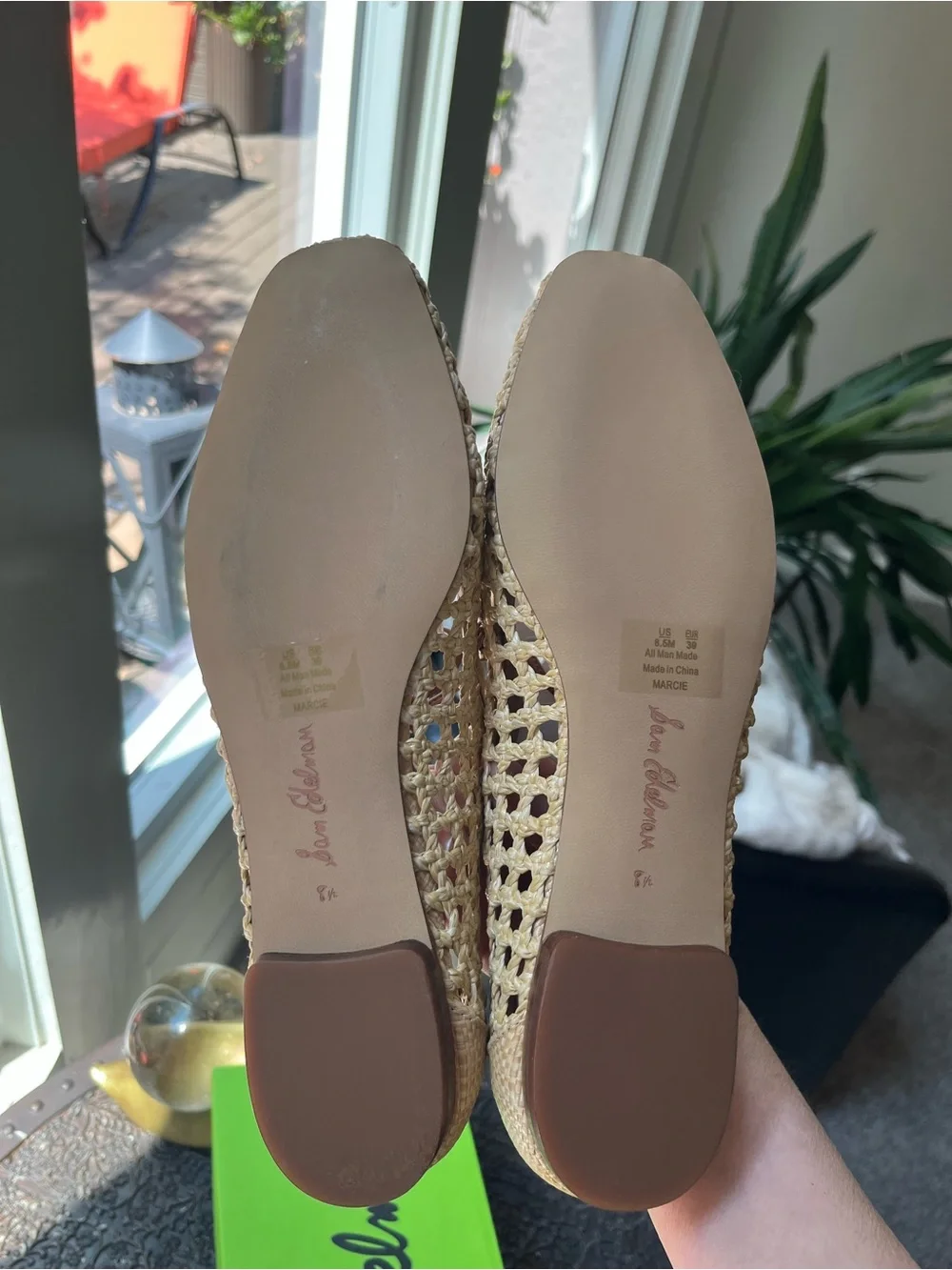 SAM EDELMAN MARCIE BALLET FLATS IN BLEACHED BEECHWOOD TAN WEAVE 8.5